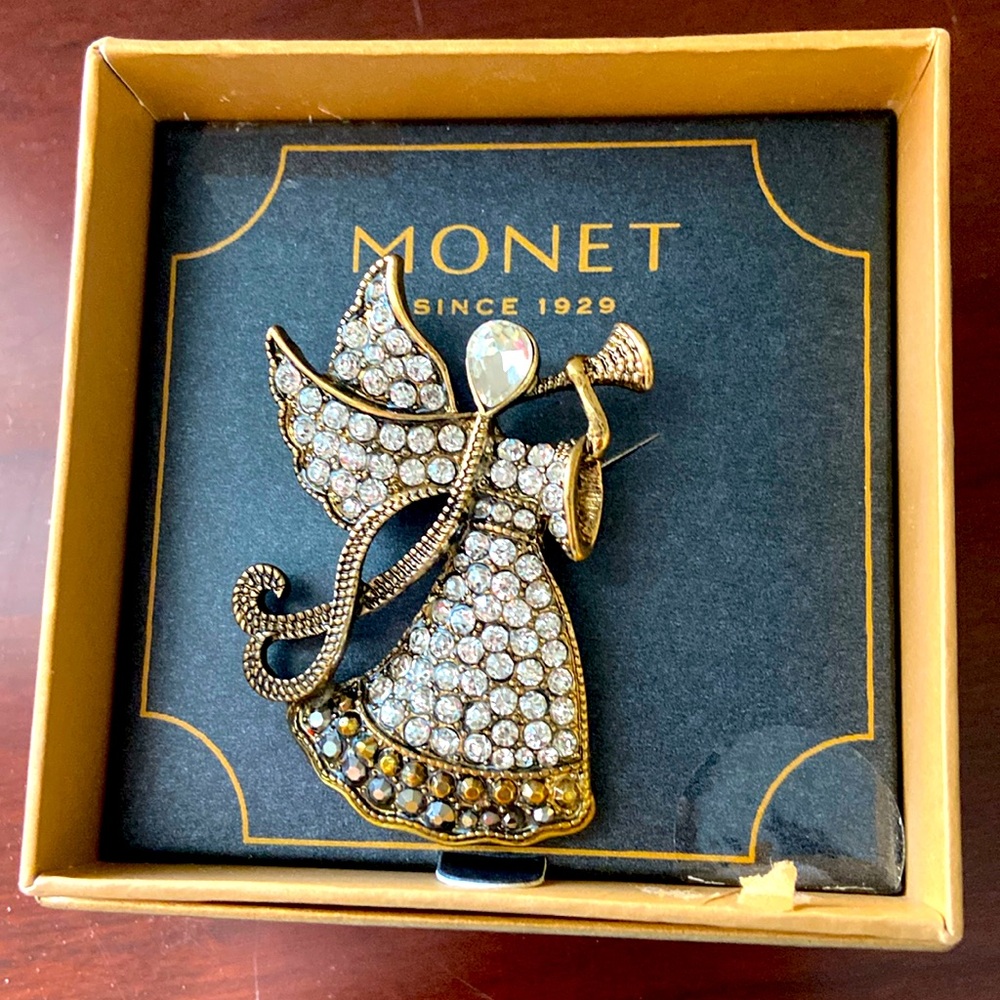 Vintage NIB Old Stock MONET Rhinestones & MarcAsites Angel Broach